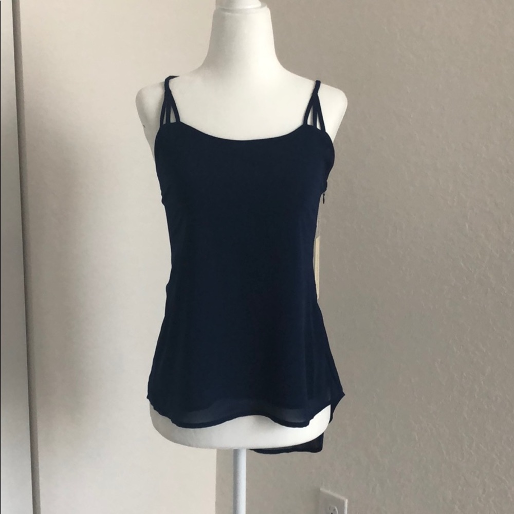 Open back navy blue tank